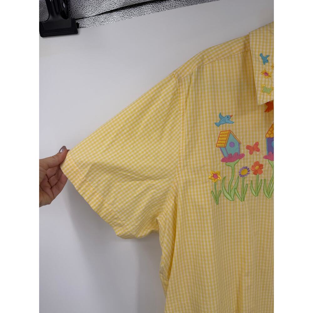 VTG Scott Womens 2X Button Down Shirt Gingham Yellow Embroidered Cottagecore - Picture 9 of 13
